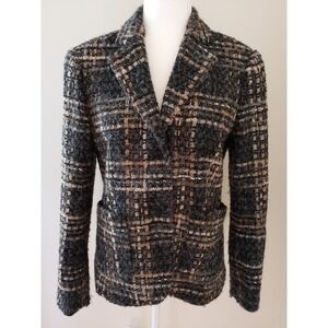Olsen Europe Ladies Wool/Mohair/Alpaca Blend Blazer US8 Gray/Brown EUC